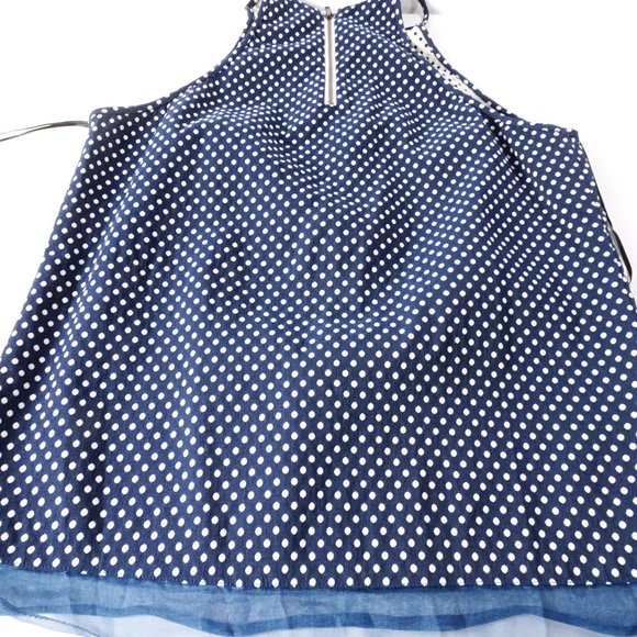 Sachin & Babi Blue White Polka Dot Net Sequin Zipper Back Tank Top XS - Picture 7 of 15